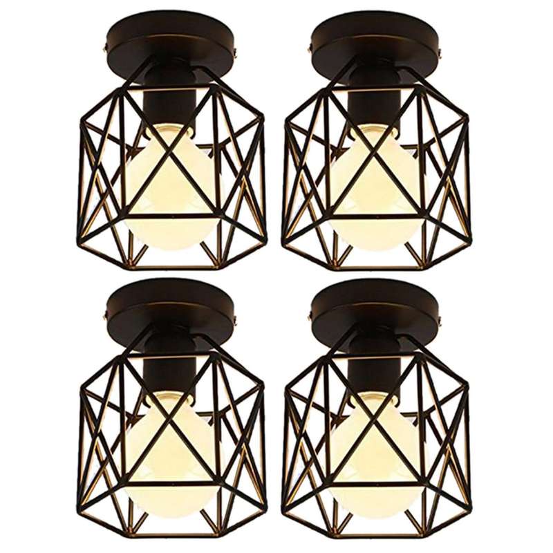 4pcs Ceiling Light Industrial Square Cage Metal Iron Retro Chandelier