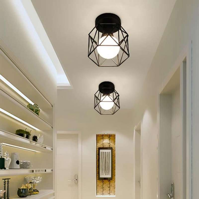 4pcs Ceiling Light Industrial Square Cage Metal Iron Retro Chandelier