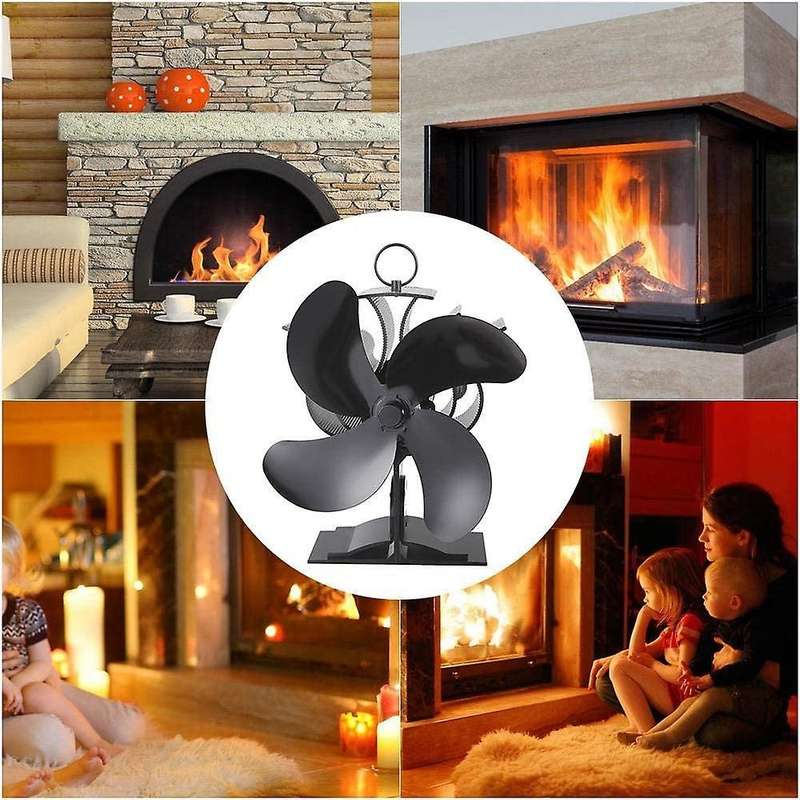 4 Blade Heat Powered Stove Fan Fireplace Fan for Wood Log Burner