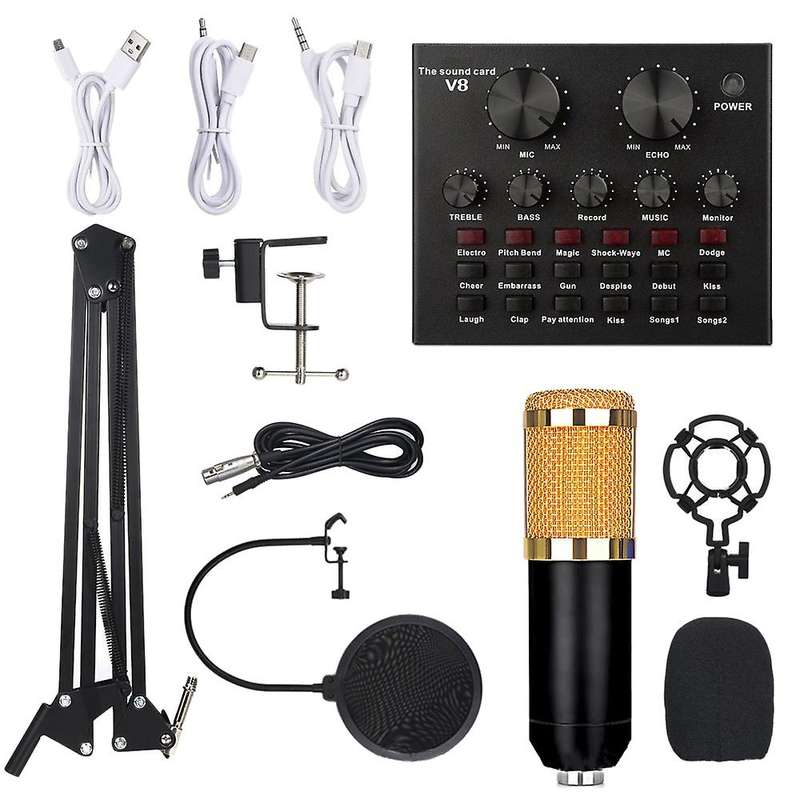 Bm800 Microphone Kit with Sound Card Microphone for Computer(gold)