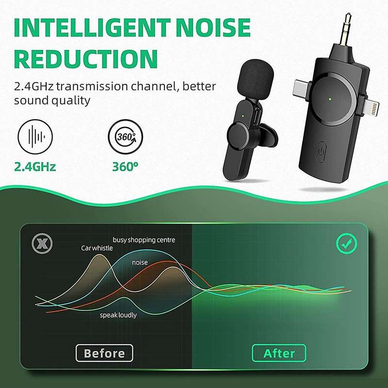 3-in-1 Microphone for Iphone/ipad/android/camera, for Video Recording