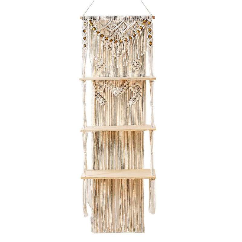 Macrame Wall Hanging 3-tier Floating Wall Shelves Decor for Plant Pot