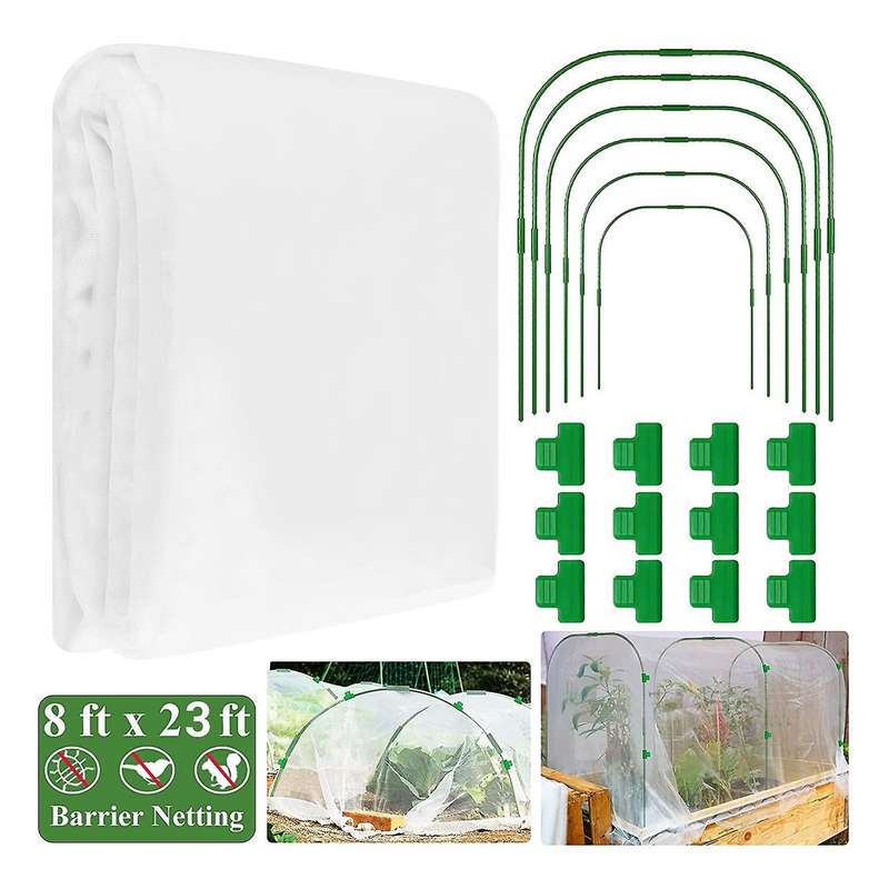 Plant Covers 8x23 Ft Ultra Fine Mesh Netting & 6pcs Garden Hoops
