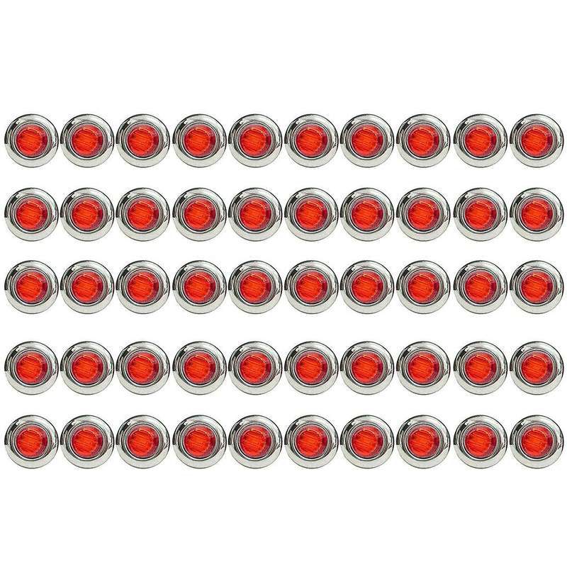 50pcs 3/4 Inch 3 Led Side Marker Lights for Trucks Boat Pckup Red