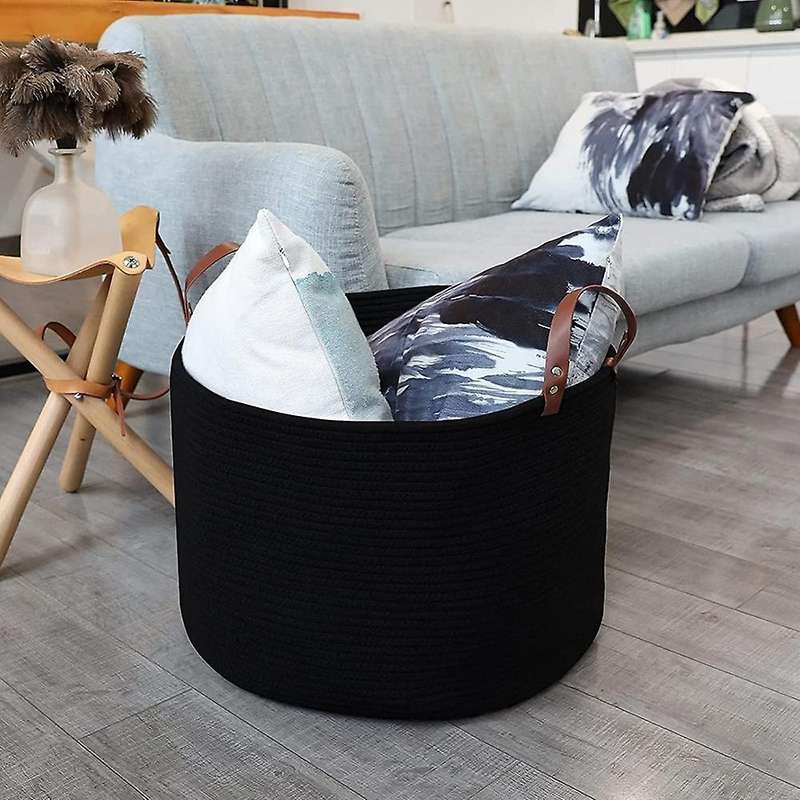 Large Basket for Storage Cotton Rope Woven Laundry Basket Round