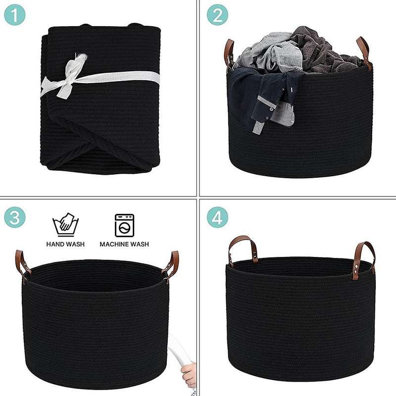 Large Basket for Storage Cotton Rope Woven Laundry Basket Round