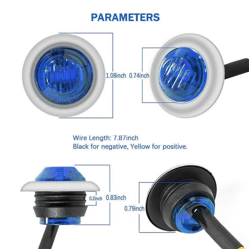 50pcs 3/4 Inch 3 Led Side Marker Lights for Trucks Boat Pckup Blue