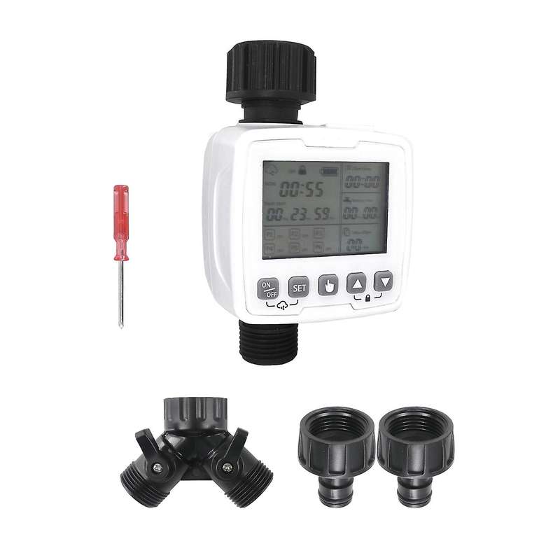 Water Sprinkler Timer with 2 Way Splitter,for Lawn(white,us Faucet)