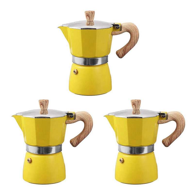 Aluminum Italian Coffee Machine Filter Stove Pot 3 Cups(yellow)