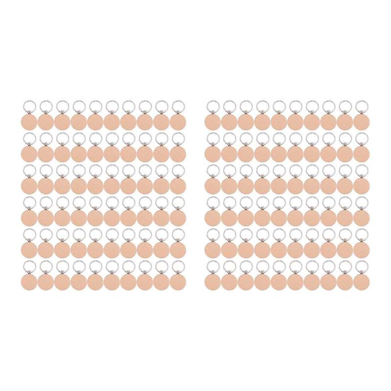 60pcs Blank Round Wooden Key Chain Wood Tags Can Engrave Diy Gifts