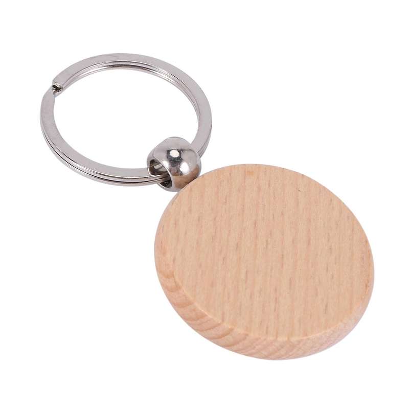 60pcs Blank Round Wooden Key Chain Wood Tags Can Engrave Diy Gifts