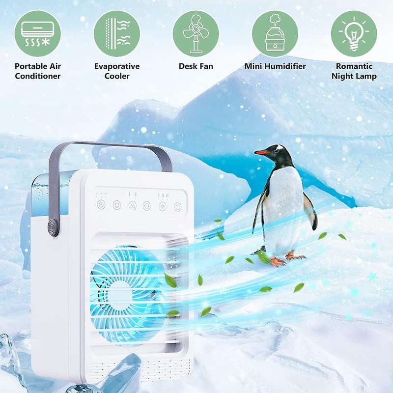 5 In1 Mobile Air Conditioner Desk Fan with Timer, Rainbow Lights