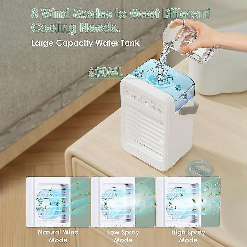 5 In1 Mobile Air Conditioner Desk Fan with Timer, Rainbow Lights