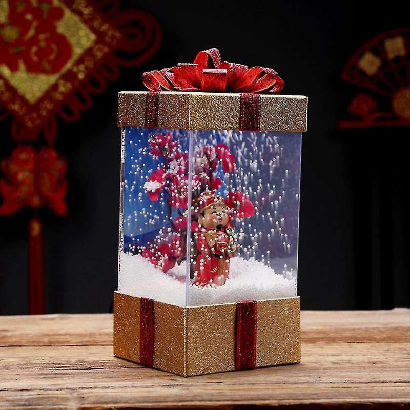 New Year Home Decoration Crafts Snowing Gift Box Gift Light, A