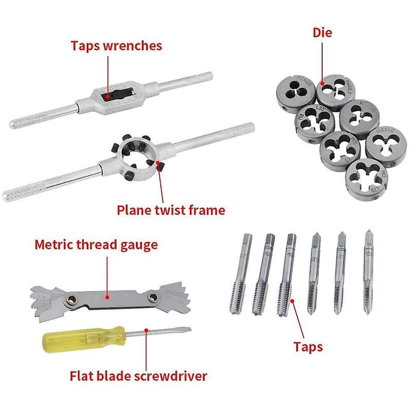 32pc M3-m12 Metric Tap and Die Set Tool Thread Tap Die Wrench Set