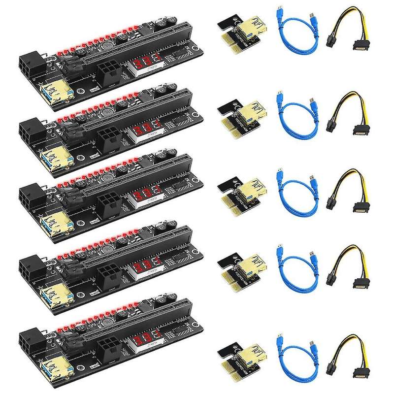 5 Pcs Pcie Riser Extension Card with 3.3v Digital Led for Btc Mining