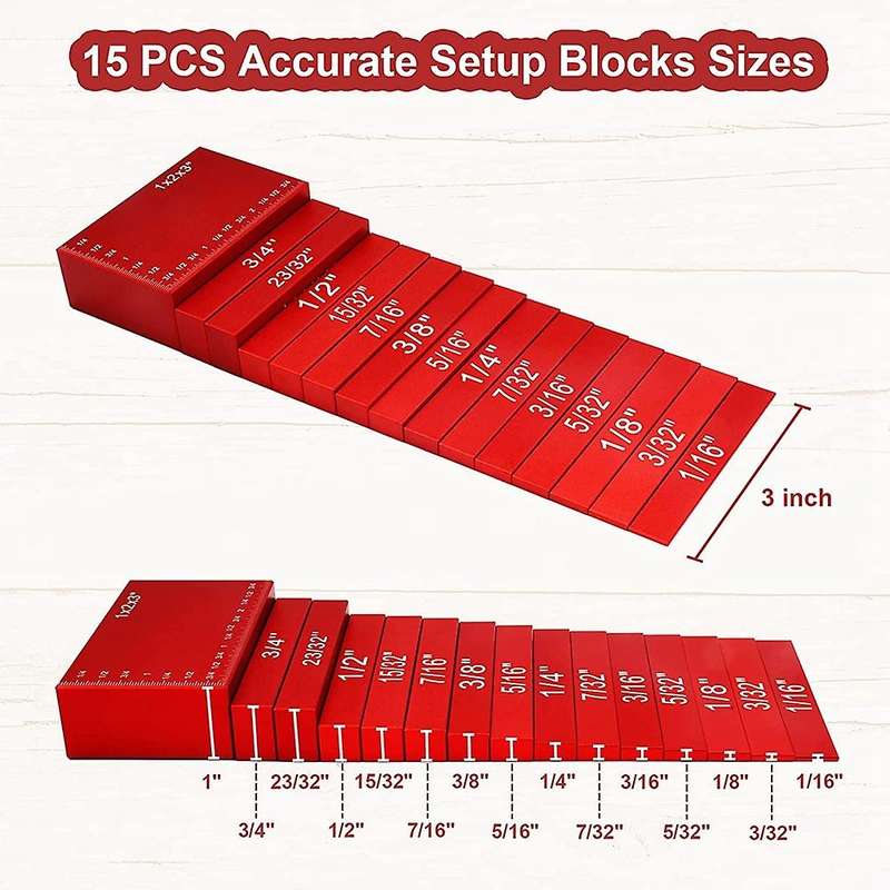 15pcs Setup Blocks Set, for Router and Table Saw Accessories Red