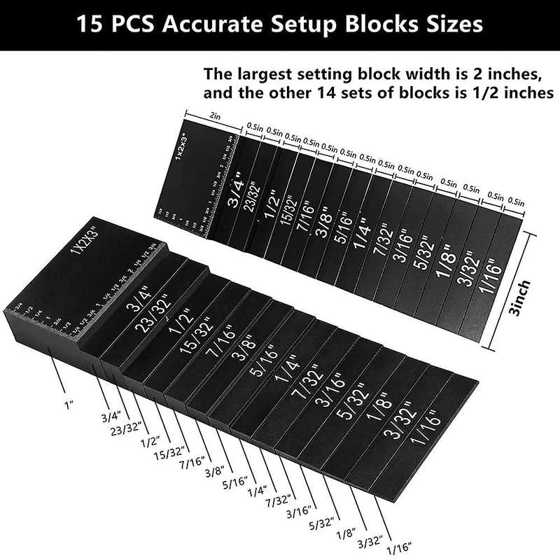 15pcs Setup Blocks Set, for Router and Table Saw Accessories Black