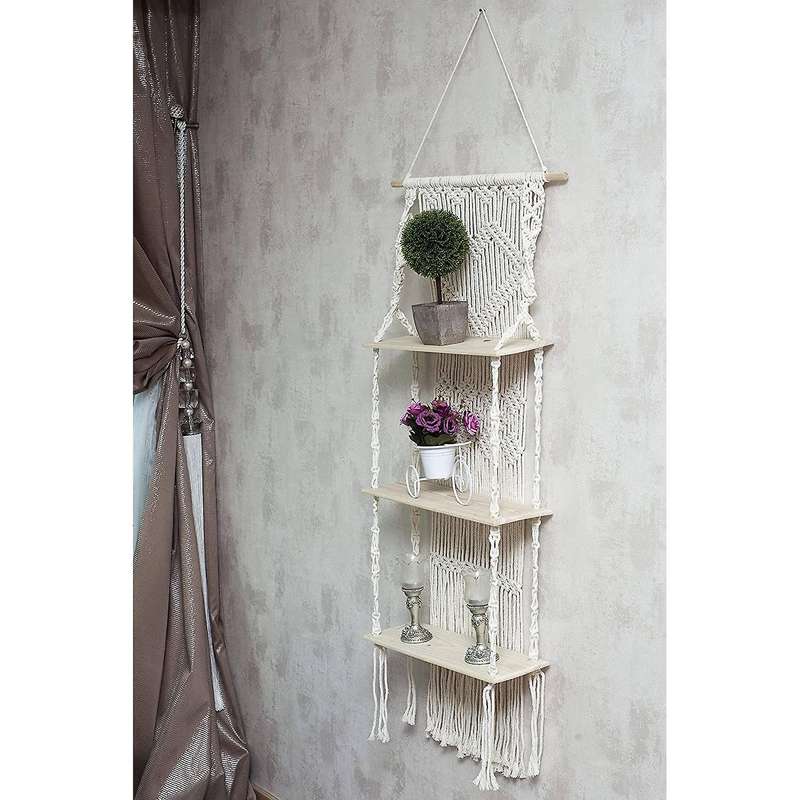 Macrame Boho 3tier Shelves for Wall Decorative Room Storage Shelving