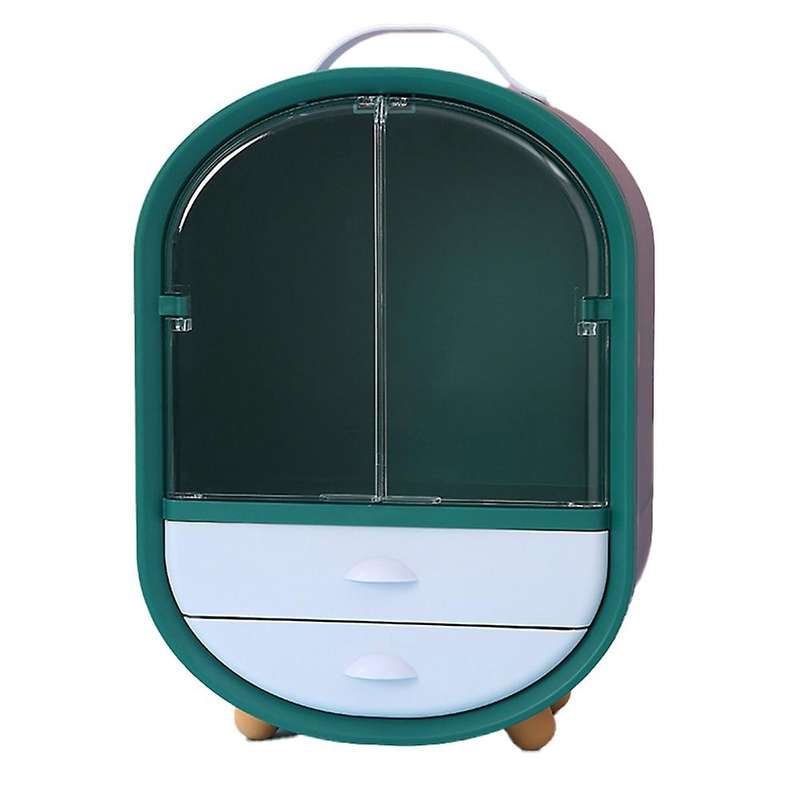 Dustproof Desktop Skin Care Products Double Door Storage Box,green