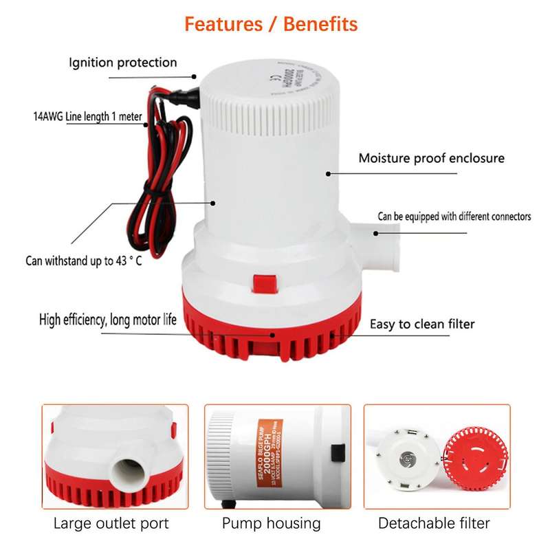 Dc 12v Automatic Bilge Pump Submersible Boat Water Pump Electric Pump