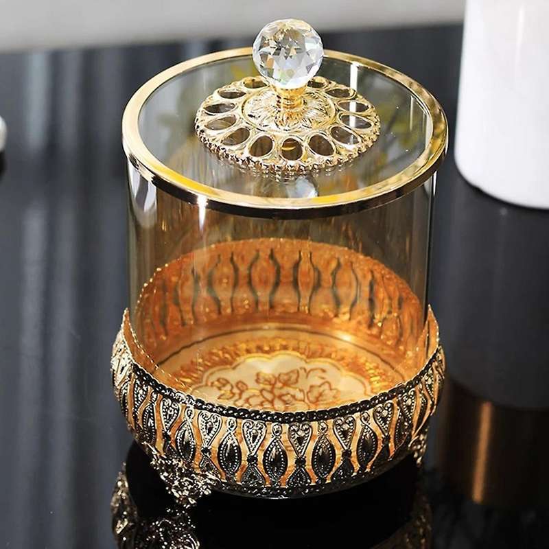 Transparent Glass with Cover Storage Tank Metal Glass Candy Jar B
