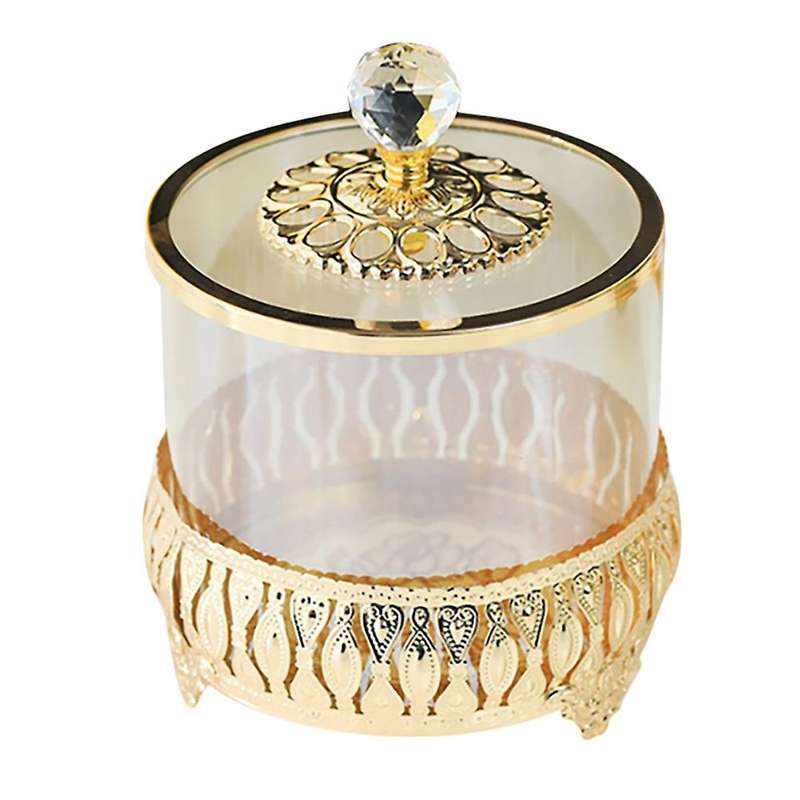 Transparent Glass with Cover Storage Tank Metal Glass Candy Jar B