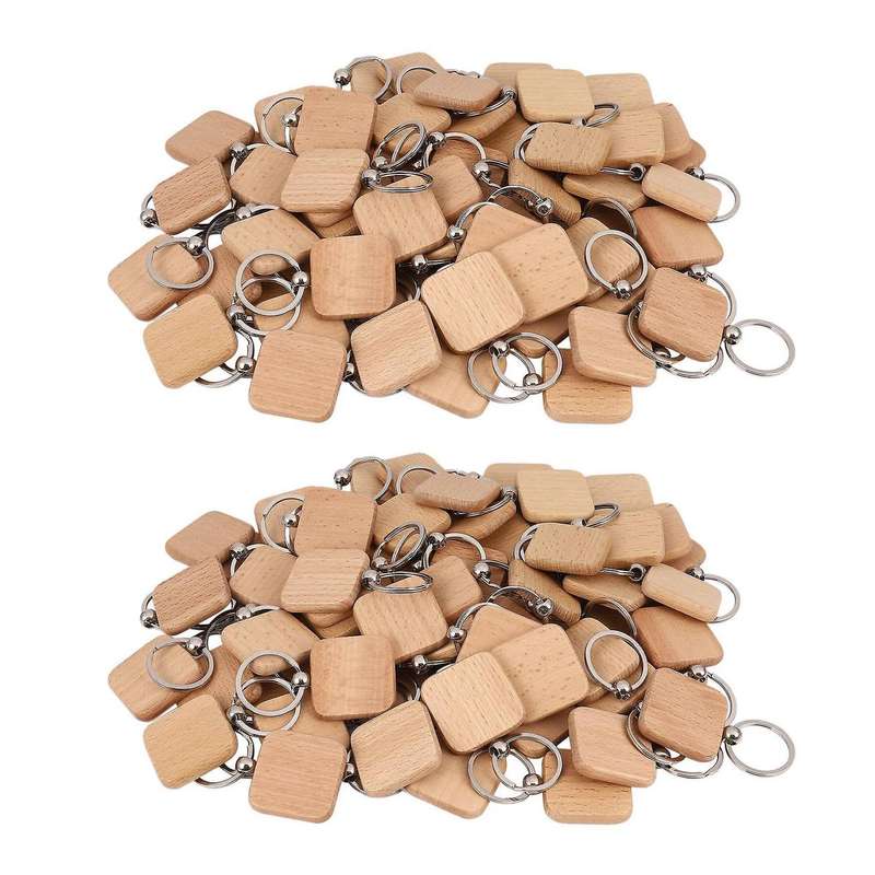 120pcs Blank Square Wooden Keychain Diy Key Tag Gift