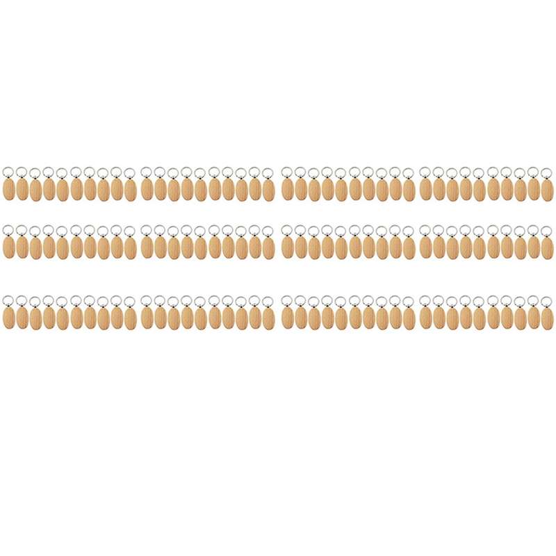 60pcs Blank Oval Wooden Key Chain Diy Pendant Keyring Tags Gifts