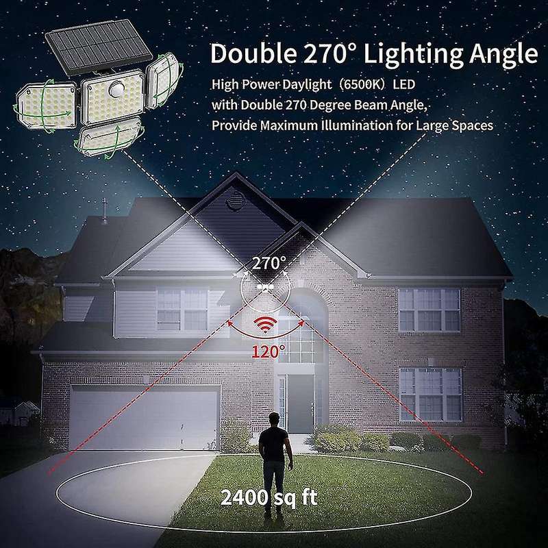 2600lm 4 Head Solar Lights, 3 Modes Solar Flood Lights Outdoor