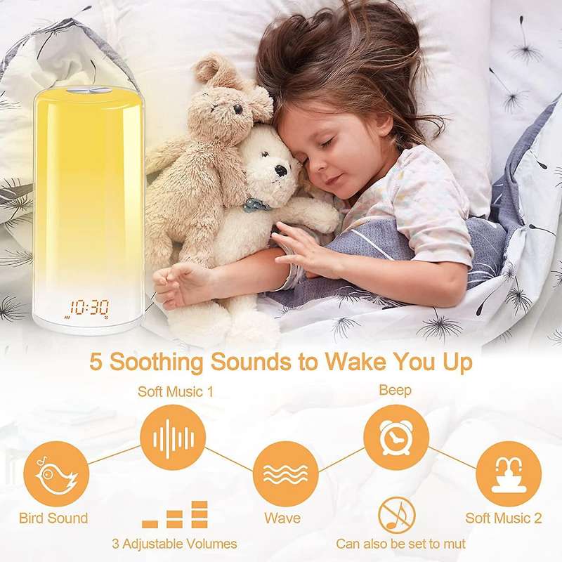 Wake Up Light Sunrise Simulation Alarm Clock for Kids Heavy Sleepers