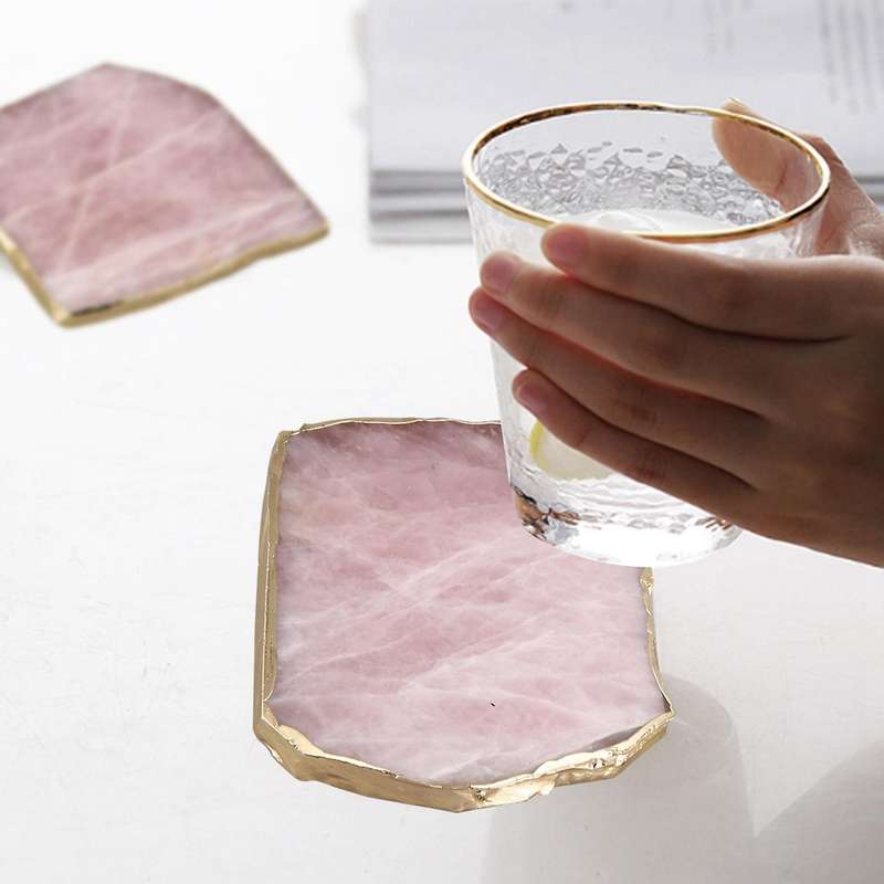 4pcs Agate Slice Pink Agate Coaster Teacup Tray Decorative