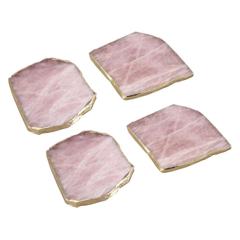 4pcs Agate Slice Pink Agate Coaster Teacup Tray Decorative