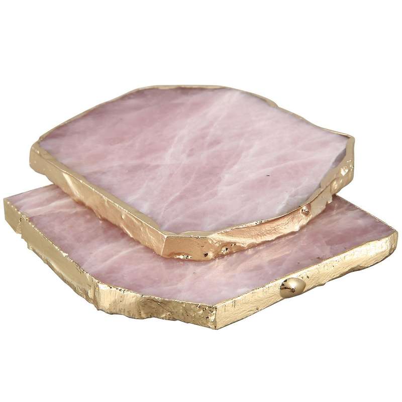 4pcs Agate Slice Pink Agate Coaster Teacup Tray Decorative