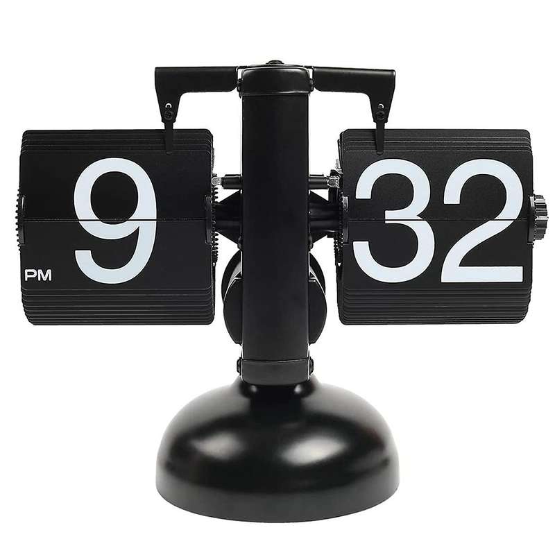 Flip Desk Clock - Home Office School Decoration, Black