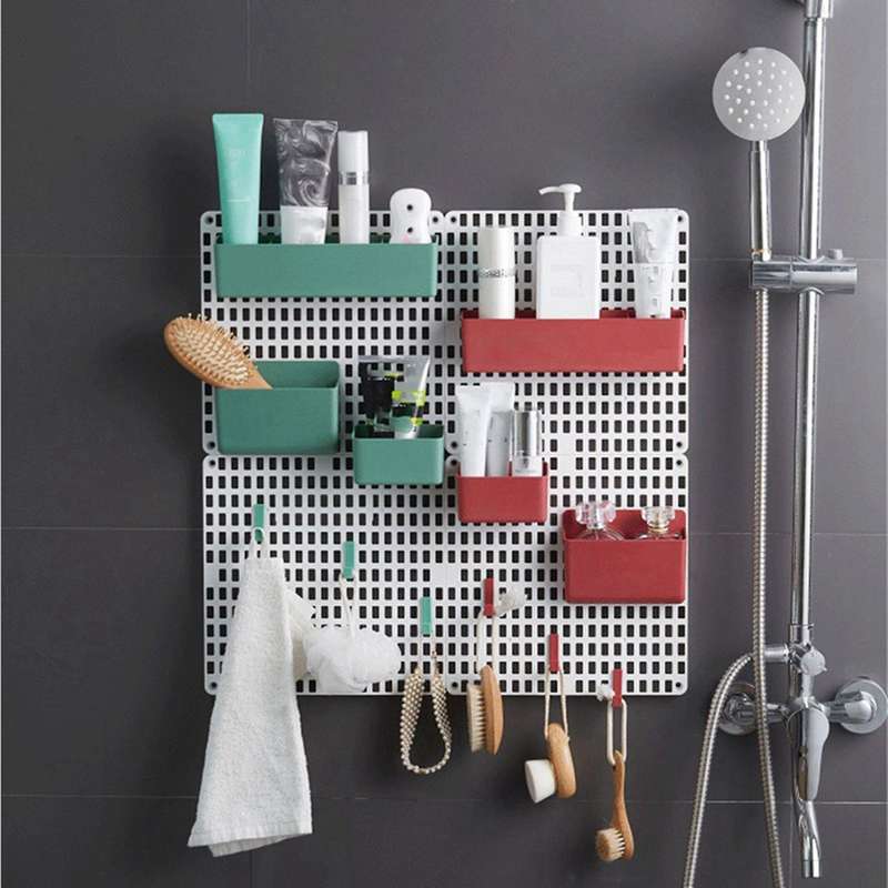 2 Set Wall Mount Shelving Organizer No Punching Peg Board Rack -green