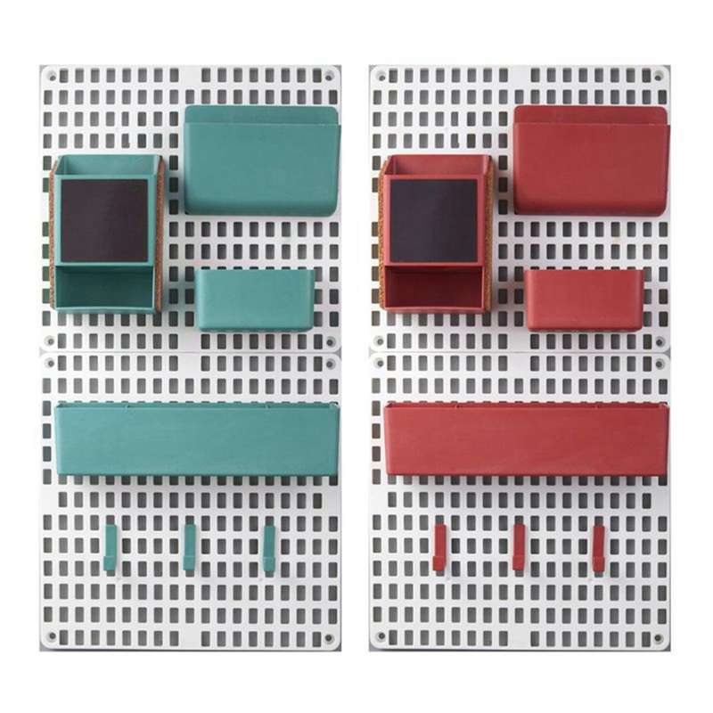 2 Set Wall Mount Shelving Organizer No Punching Peg Board Rack -green