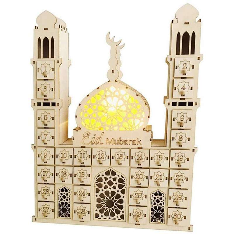 2x Eid Mubarak Countdown Calendar Diy Wood for Home Party Decoration