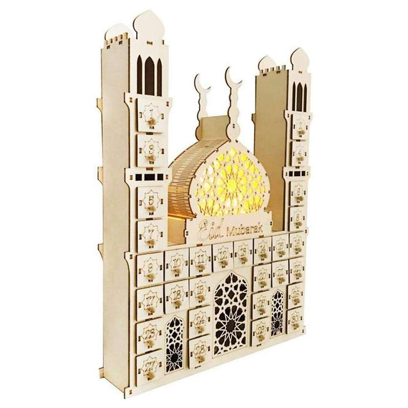 2x Eid Mubarak Countdown Calendar Diy Wood for Home Party Decoration