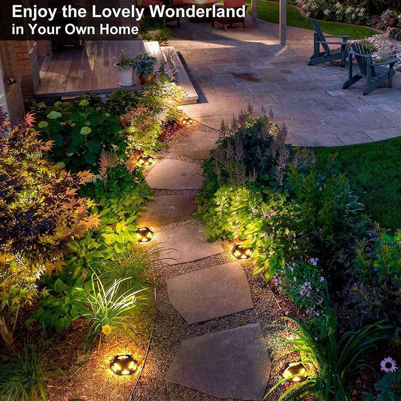 6pack Solar Ground Lights 12 Led Solar Lights Multi-color Disk Lights