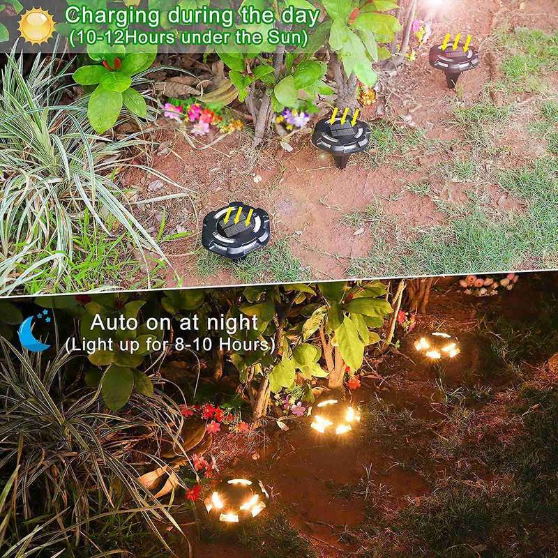 6pack Solar Ground Lights 12 Led Solar Lights Multi-color Disk Lights