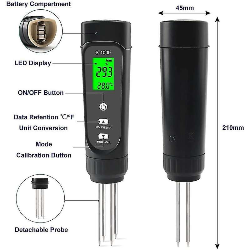 Soil Ec Meter 3-in-1 Moisture Tester with Atc, for Garden, Lawn, Farm