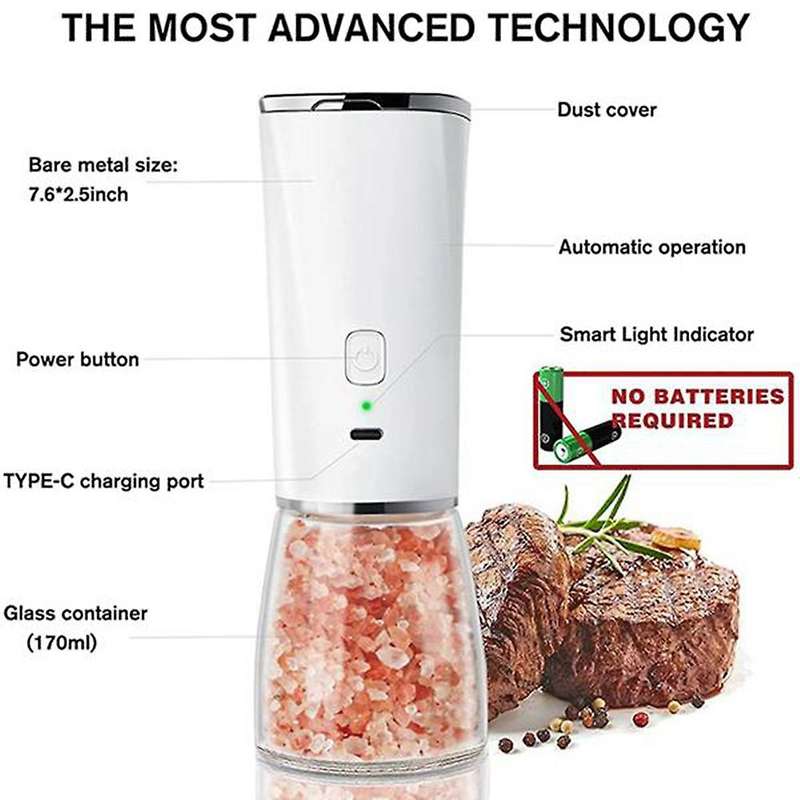 2 Pack Electric Pepper Grinder, Rechargeable Salt Pepper Grinder Mill