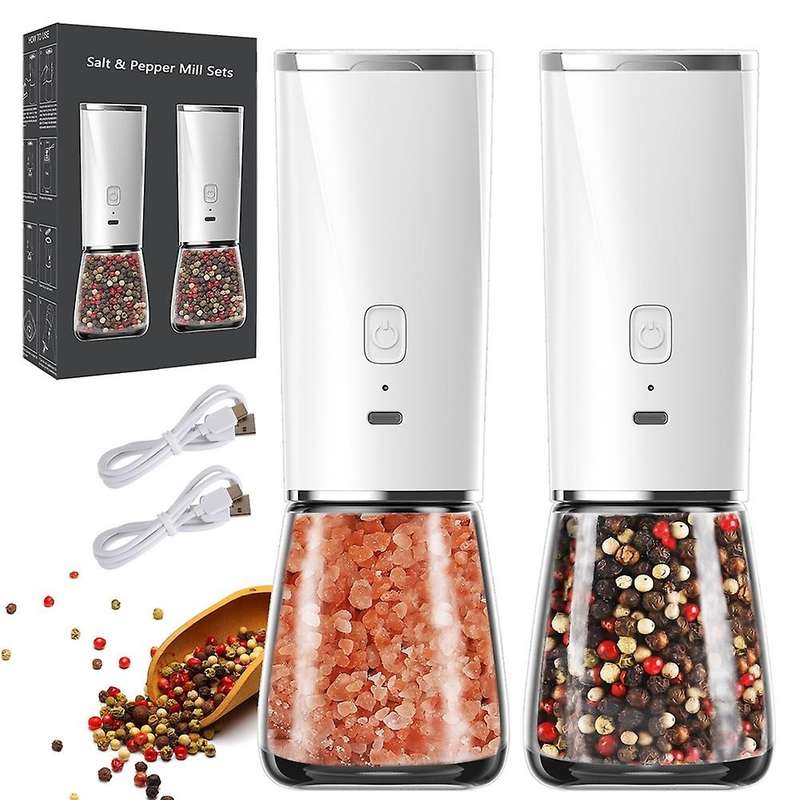 2 Pack Electric Pepper Grinder, Rechargeable Salt Pepper Grinder Mill