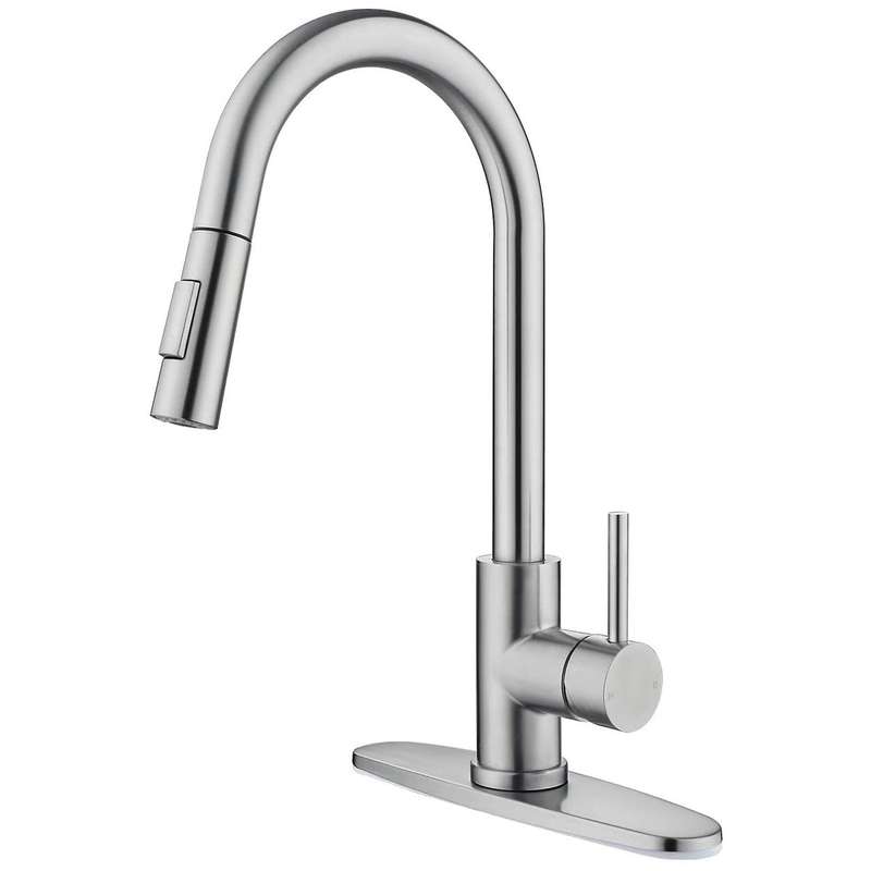 Kitchen Stainless Steel Pull Down Sprayer Faucet with Deck Plate
