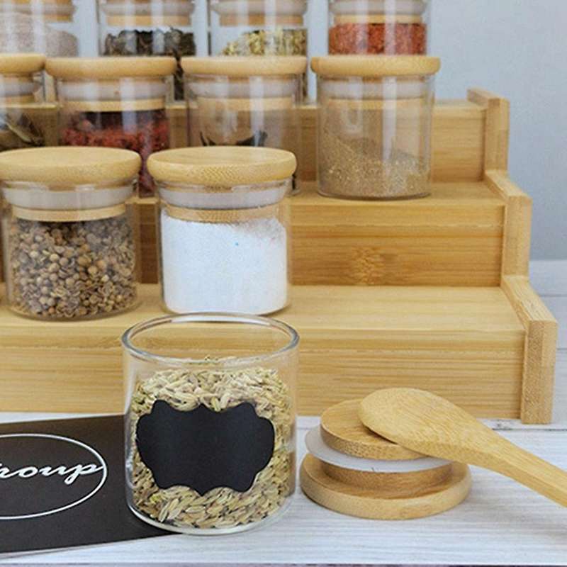 2x 3-tier Non-expandable Bamboo Spice Rack Step Shelf Organizer