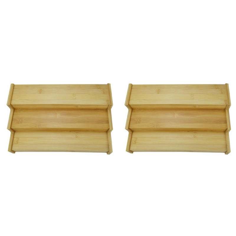 2x 3-tier Non-expandable Bamboo Spice Rack Step Shelf Organizer