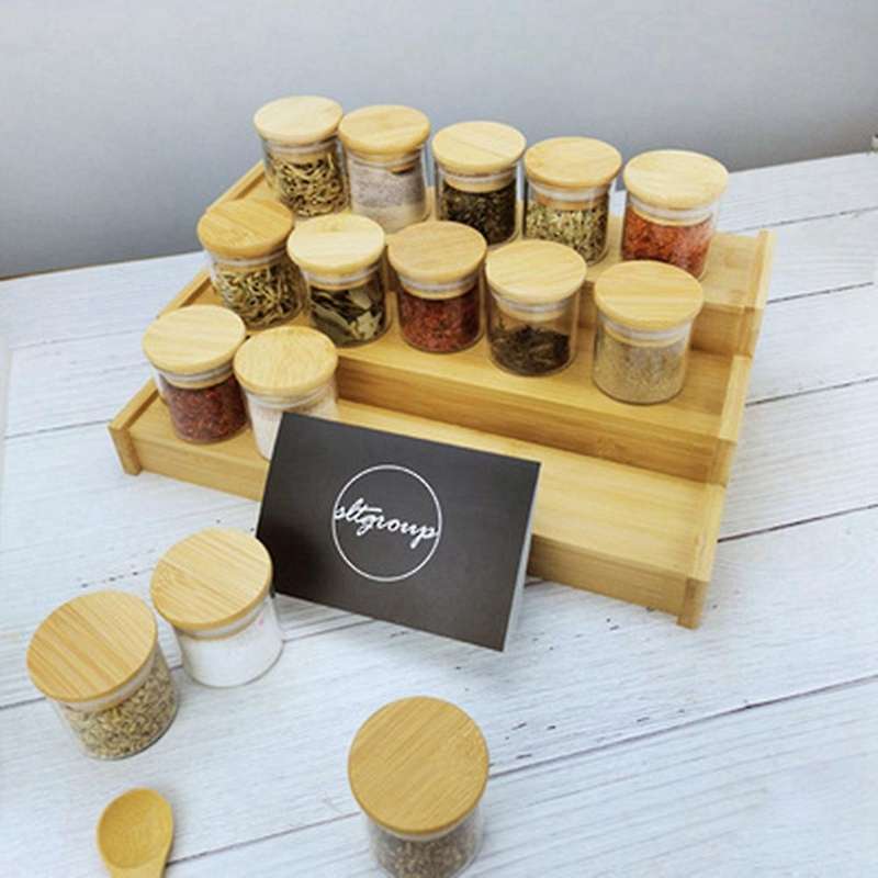 2x 3-tier Non-expandable Bamboo Spice Rack Step Shelf Organizer