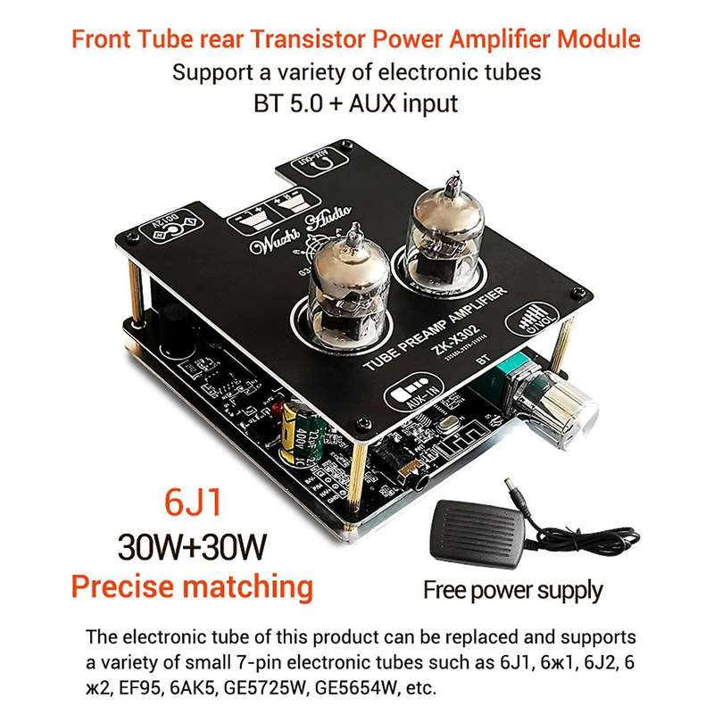 Zk-x302 Bluetooth 5.0 Tube Amplifier Module 6j1 Tube Module Us Plug