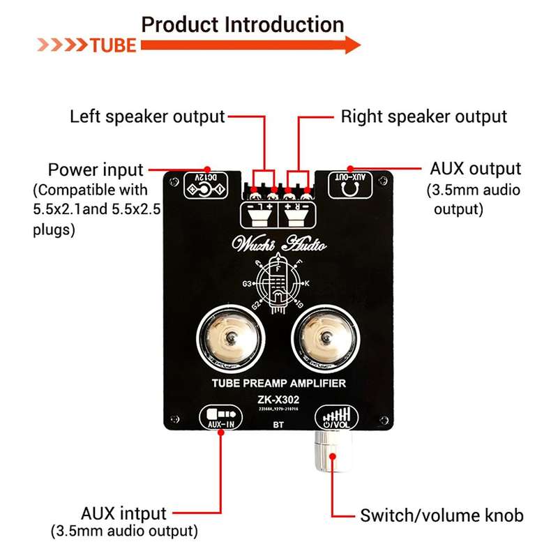 Zk-x302 Bluetooth 5.0 Tube Amplifier Module 6j1 Tube Module Us Plug